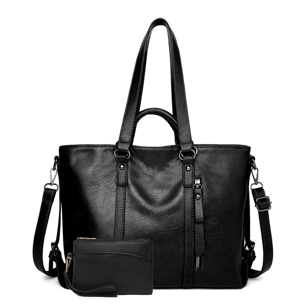 2024 Autumn Large-Capacity Retro Waxed Leather Shoulder & Crossbody Tote Bag for Women