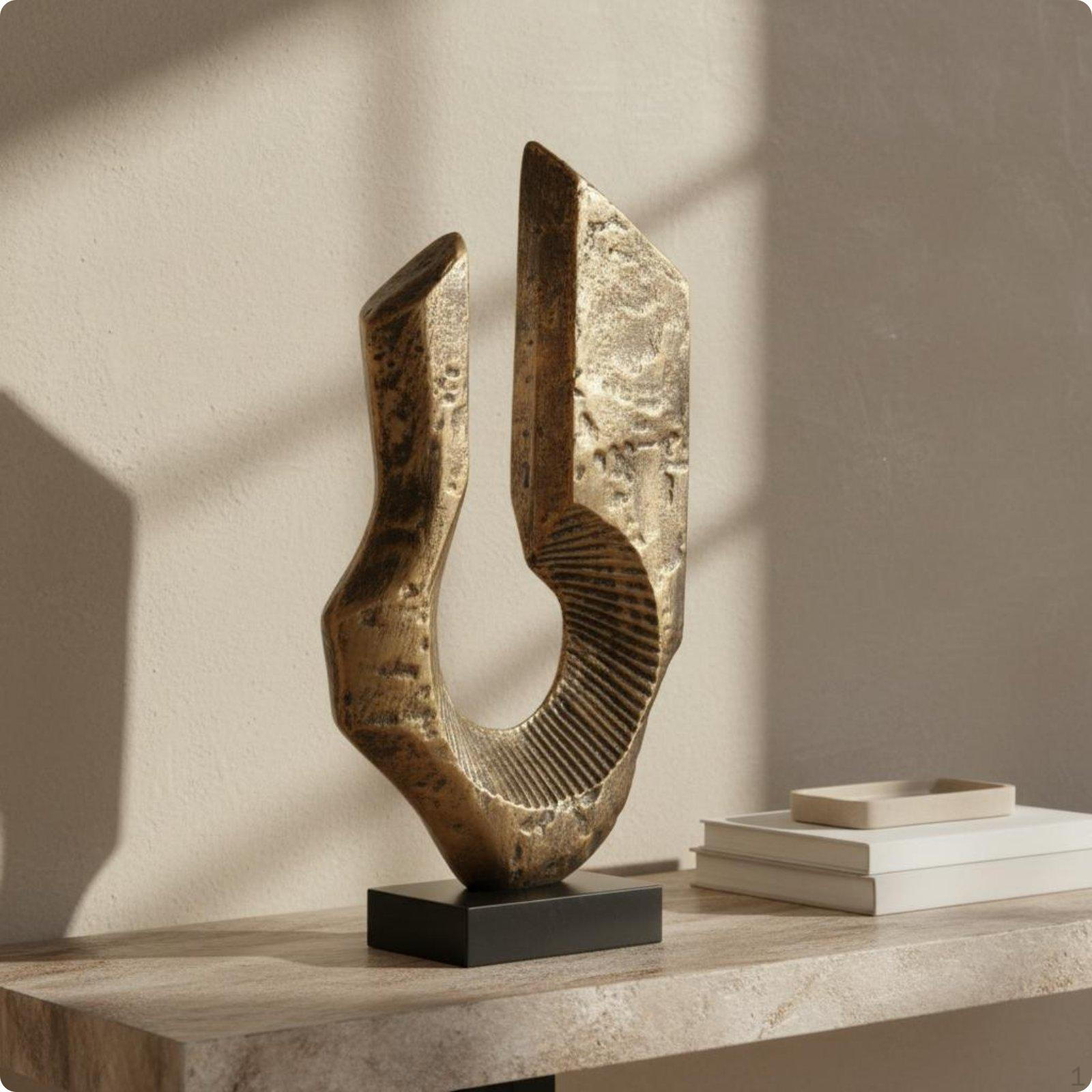 Metal Piece with Base Retro Abstract Sculpture Craftsmanship Modern Art Figurine for Living