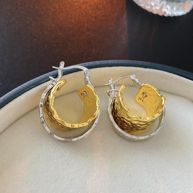 Personalized Contrasting Colors Pleated Circle Double Ear Buckle Earrings Premium Earrings