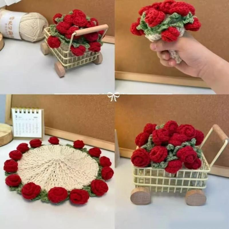 Rose Bouquet Crochet Coaster Kits Flower Coaster Crochet Starter Kits DIY Crochet Kits for Home Decoration