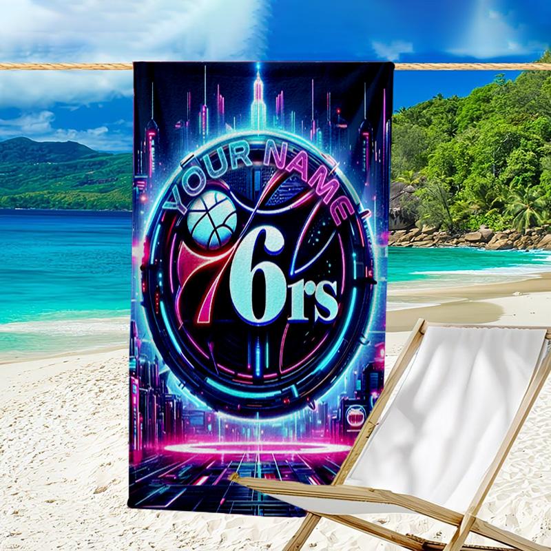 Custom Name Beach Towel 76ers Basketball Team Beach Towel, Soft Microfiber, Gift for Her/Him, Birthday, for Pool, Beach, Travel, Fan Gifts