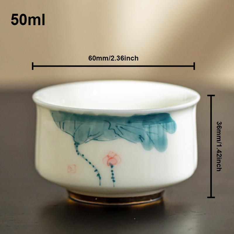 Hand-painted Lotus Teacup Jade Porcelain Underglaze Single Cup Household Ceramic Kung Fu Tea Cup Teaware Chinese Gongfu Tea Bowl