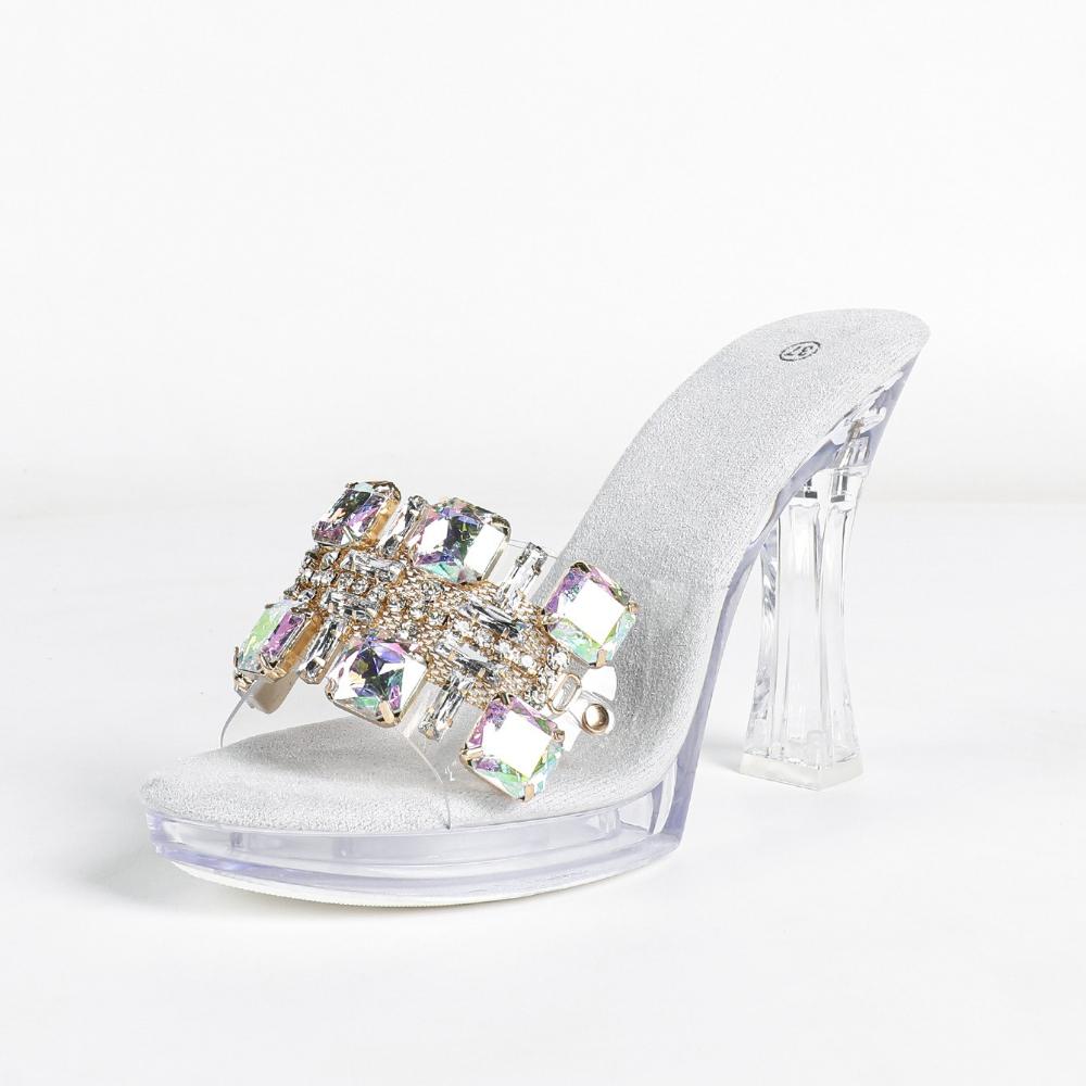 Damen Sexy Strass-Stiletto-Slipper Kristall-Transparente Plateau-Absätze Sommer-Bankett-Party Damen-Schuhwerk LFD-198711-Q3