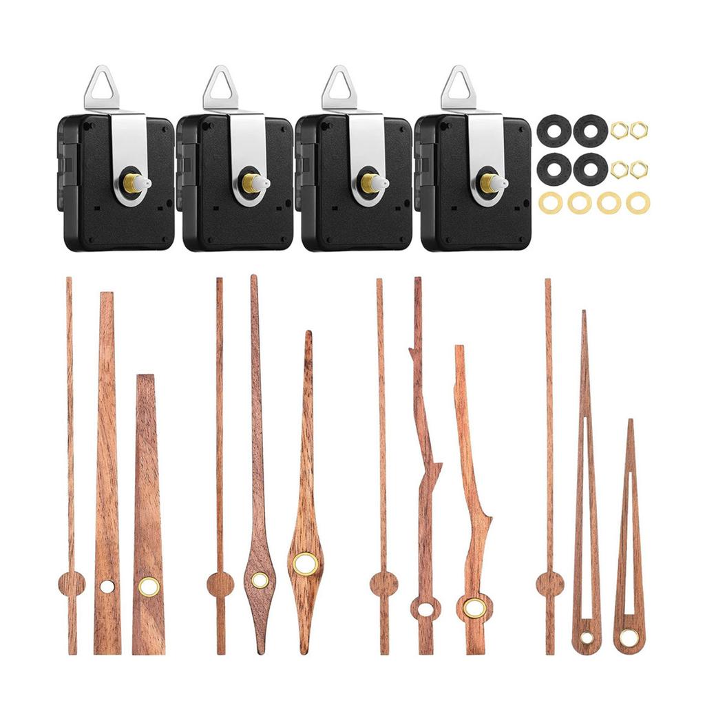 4 Packs Quiet Clock Movement Replacement with 4 Types Wood Long and Short Shaft Wall Clock Motor Mechanism Repair Parts