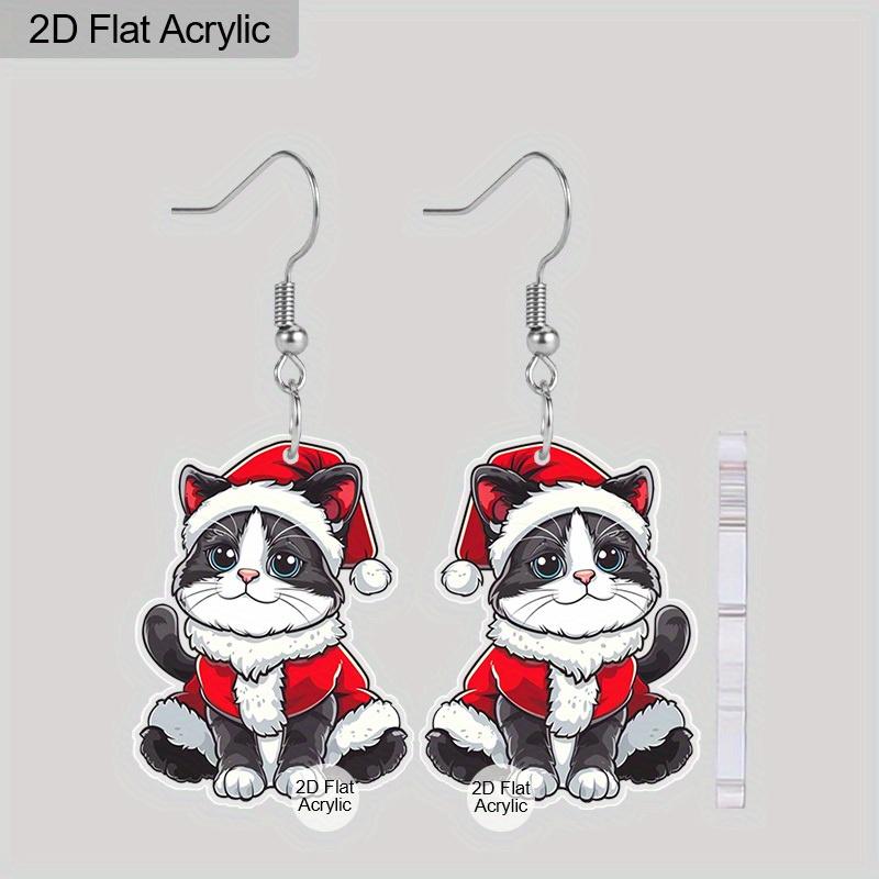 

Плоские 2D рождественские серьги, милые и забавные акриловые серьги в виде рождественской шляпы и черного кота, женские праздничные аксессуары для вечеринок
