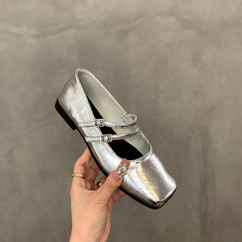 

2026 New Spring Square Toe Women Mary Jane Shoes Outdoor Comfort Soft Sole Shoes Ladies Elegant Dress Flats Shoes 35 срібний