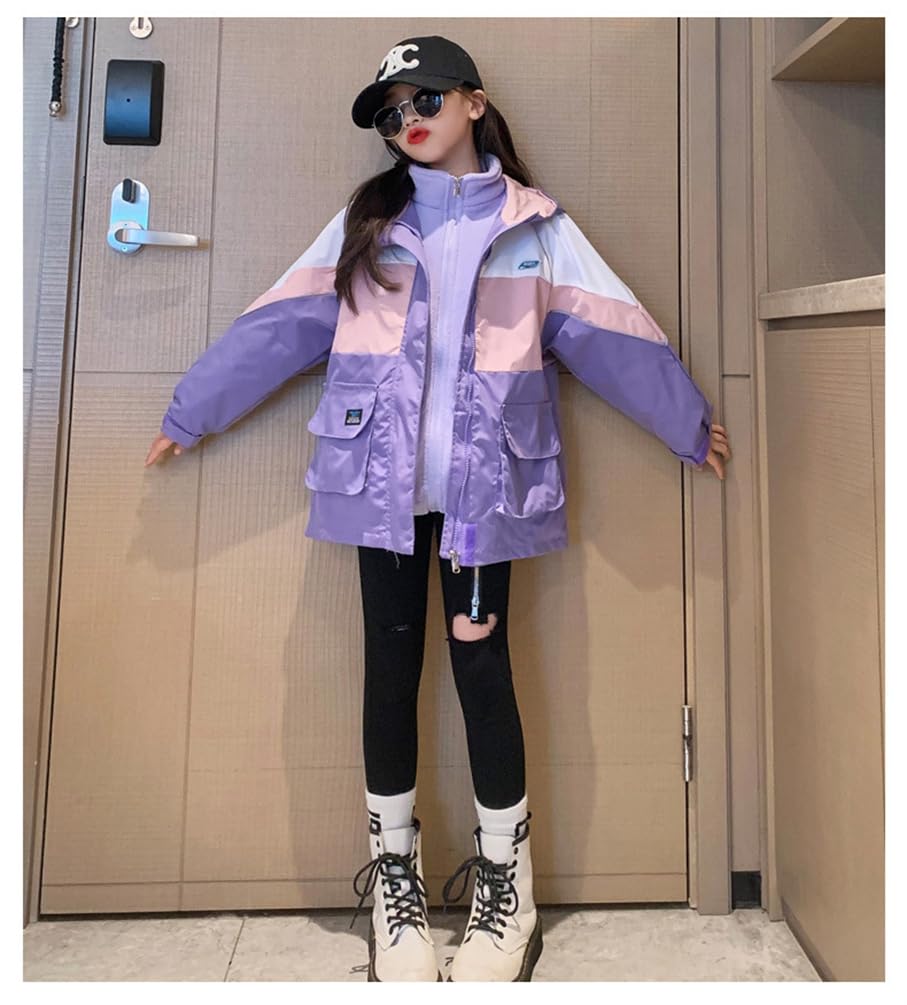 BLZXIAN Windbreaker with Fleece and Mountain Hooded Sizes Fleece Height 150cm Girls' 3-in-1 Lining, Spring, Autumn, Winter, Kids' Jacket, Coat, Parka,