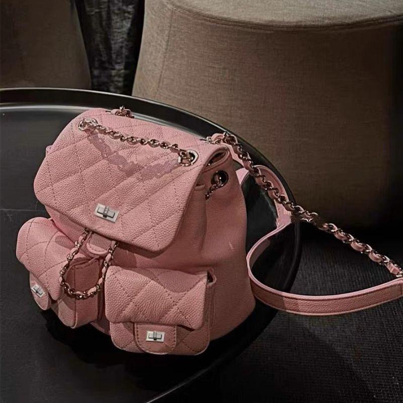 

White Graceful Mini Chain Backpack Women 2025 New High-Grade Light Luxury Niche Design Backpack Pink