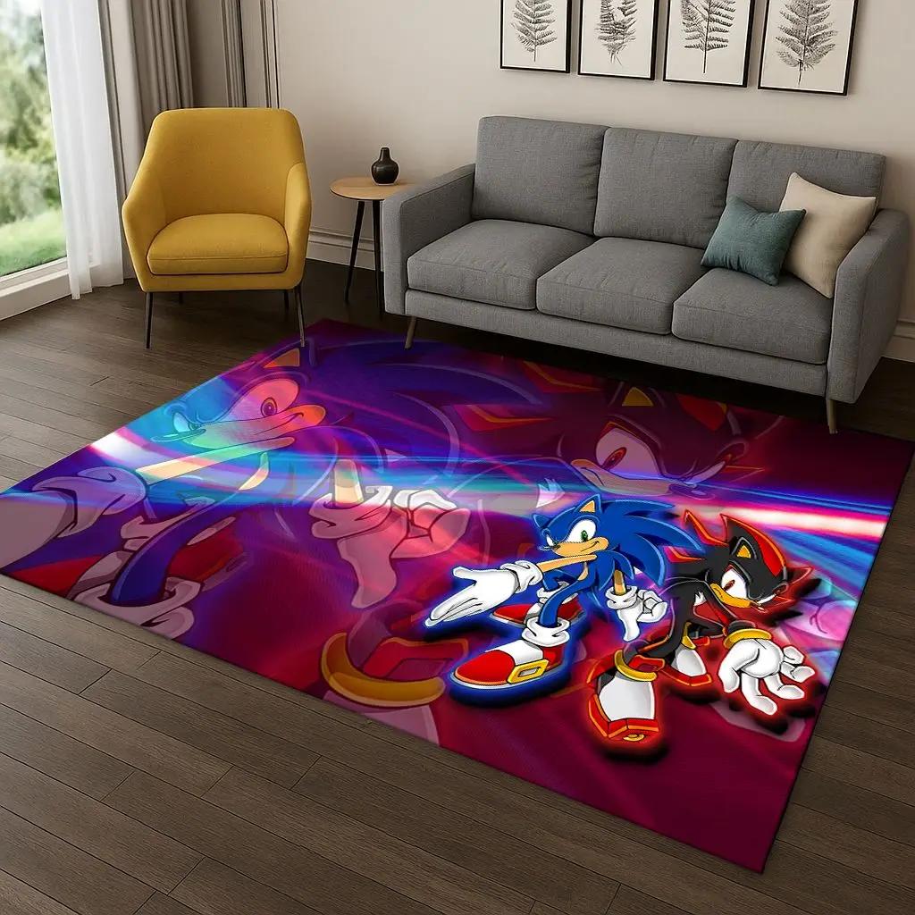 Classic S-Sonic Game Cartoon Hedgehog Carpet Rug for Bedroom Living Room Sofa Home Decor,kids Area Rug Non-slip Floor Mat Gift