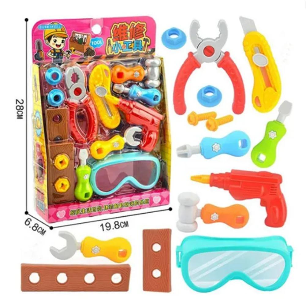 1 Set Cartoon Playing House Simulation Maintenance Tools Board Screws Electric Drill Protective Goggles PVC Model Kid Toy
