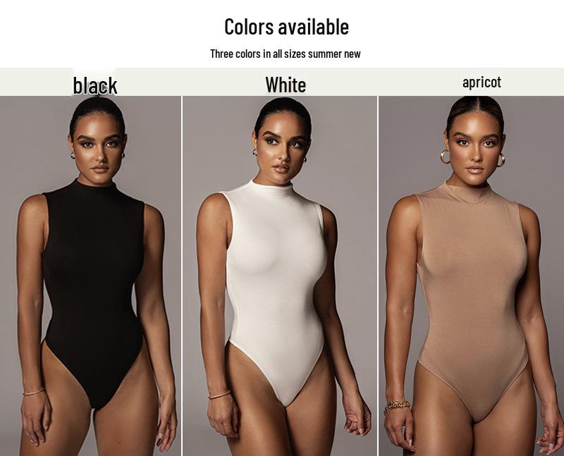 2025 Sommer Damen Ärmelloser Schlanker Baumwoll-Jumpsuit mit Halbtrockenem Kragen