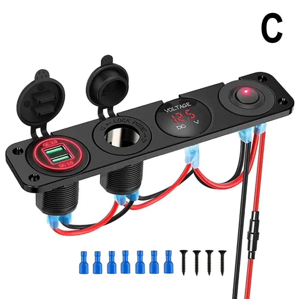 

4 в 1 зарядное устройство розетка панель QC 3.0 Dua 12V USB автомобильная розетка прикуриватель качелька вольтметр прикуриватель тумблер Po D2B1