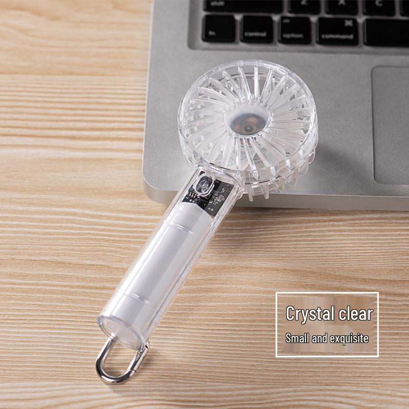 USB Rechargeable Transparent Handheld Mini Fan with Carabiner - Portable High-Power Desk and Outdoor Use