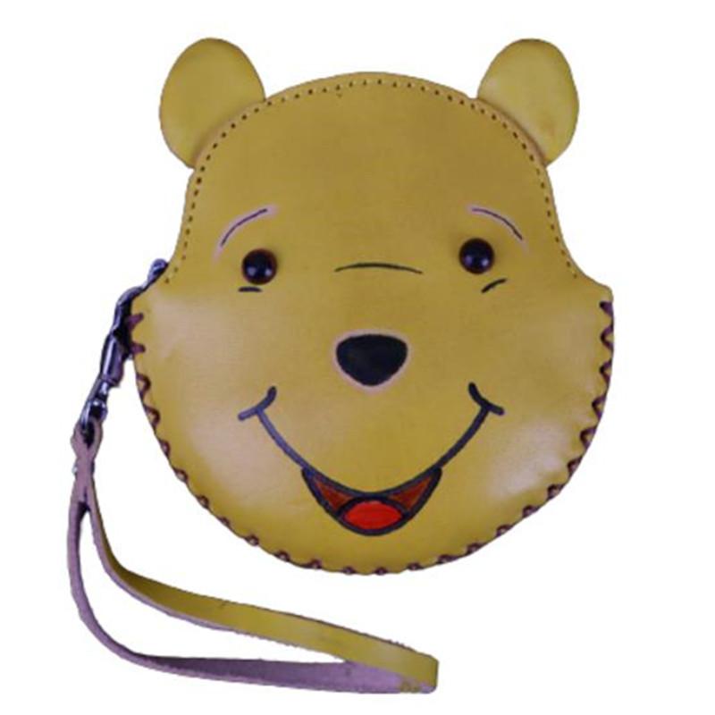 First Layer Vegetable Tanned Cowhide Creative Bear Change Bag Key Change Coin Simple Cartoon Handbag Small Gift