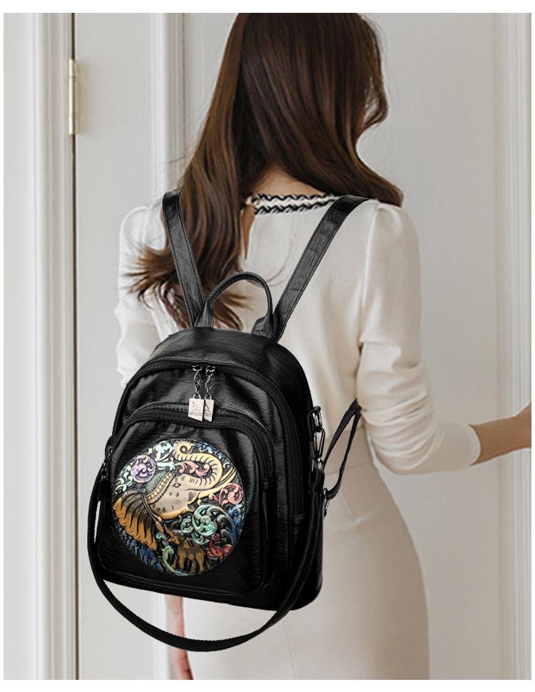 Jixiang 2024 Trendy batoh z ovčí kůže s vyšívaným potiskem v národním stylu pro studentky