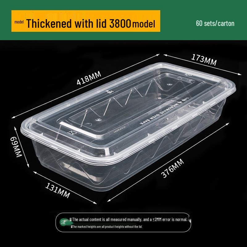 Thickened Leak-Proof Disposable Bento Box with Lid - Plastic PP Lunch/Barbecue Container