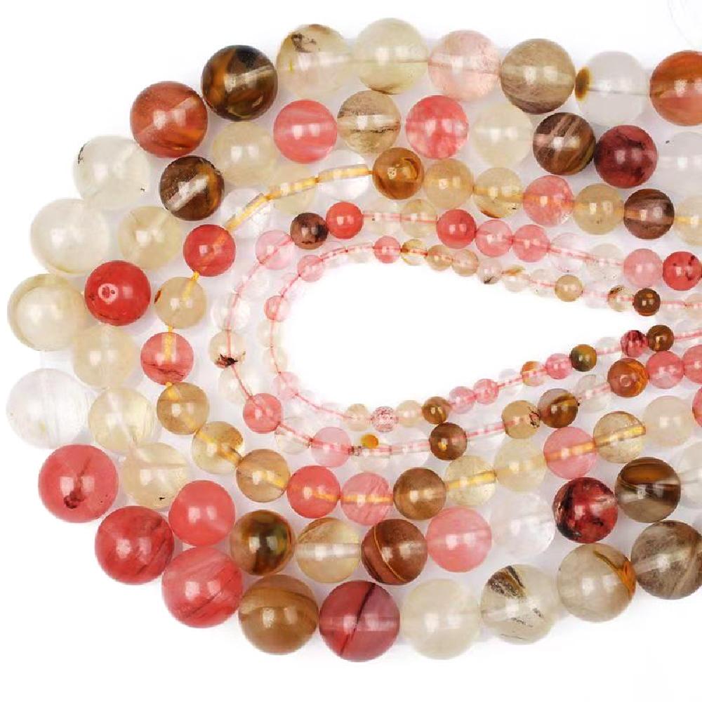 Natursten av vattenmelonskal 4/6/8/10/12 mm Kristallpärlor 15" Sträng Släta Lösa Mellanläggspärlor för Smyckestillverkning DIY Armbandsaccessoarer