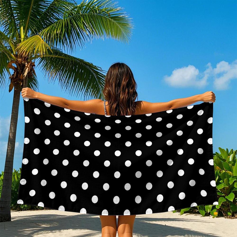 Black and White Polka Dots Quick Drying Bath Towel Microfiber Beach Towel - Light Weight Swimming Camping  Yoga Beach Out