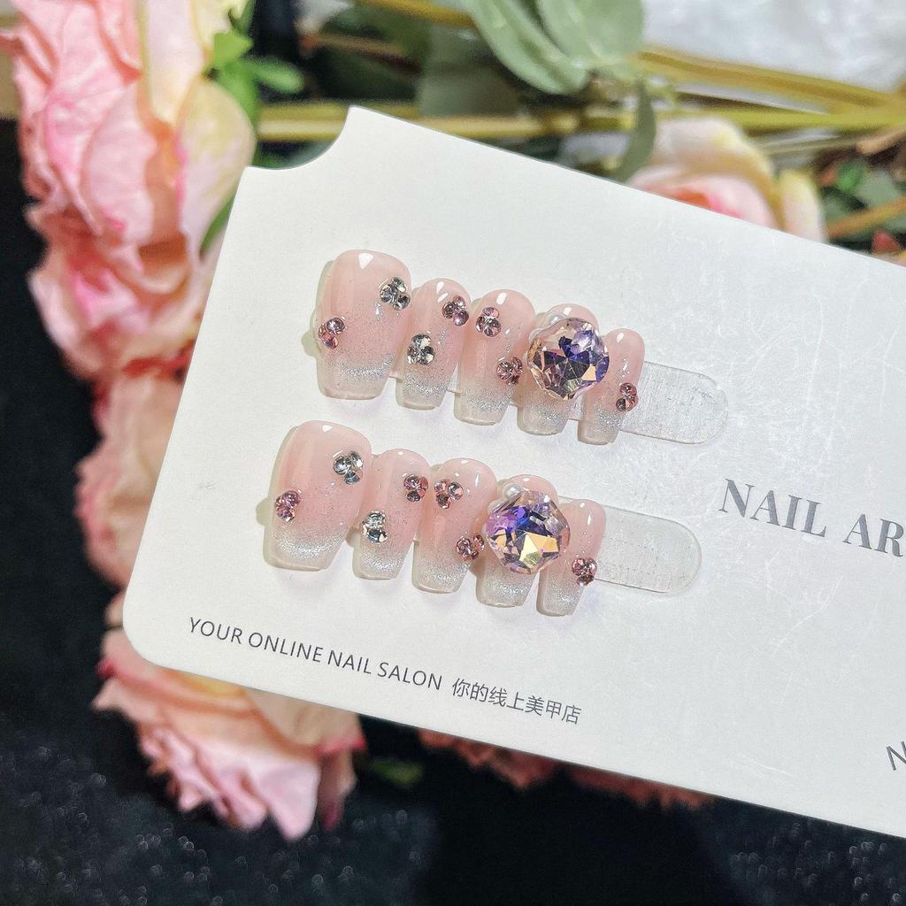 Handmade Rose Blush Cat Eye Press-on Nails