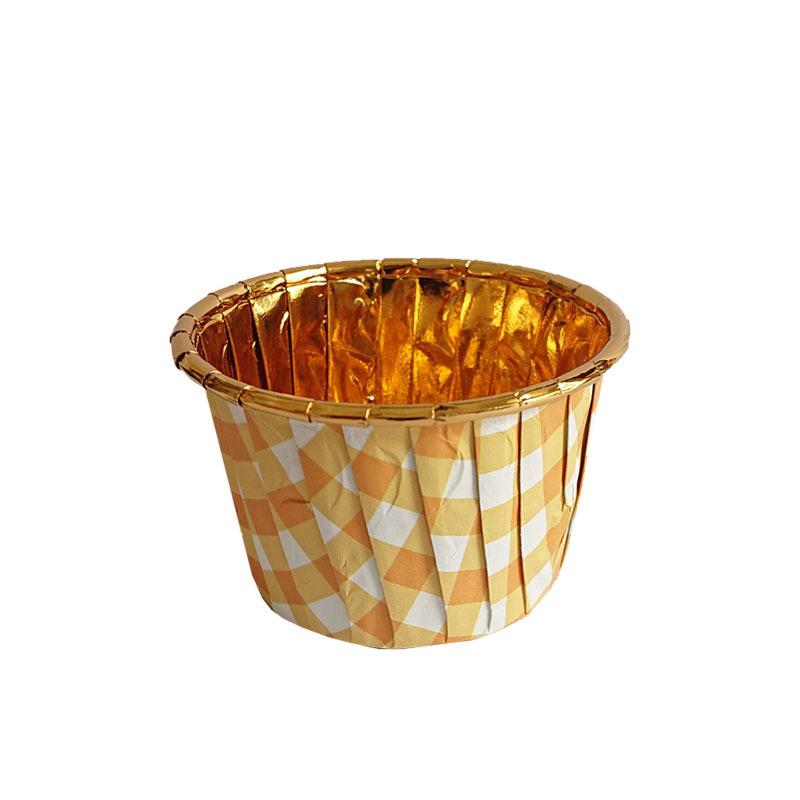 Single-Sided Gold Cake Cupssingle-Sided Aluminum Foil Crimped Paper Cups Bake-Resistant Warm Mafen Mafen Paper Tray Roll Cups 50 Pcs