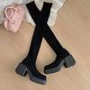 Módní Velikost 35-40 Zimní Dámské Kozačky Nad Koleno Strečové Pletené Silné Podpatky Dlouhé Kozačky Dámské Nazouvací Platformové Boty