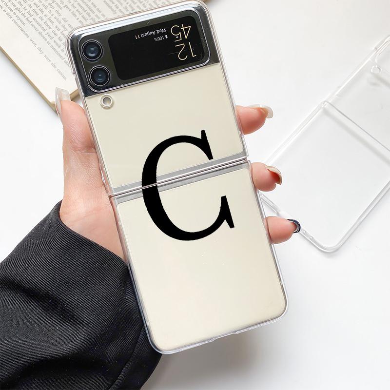 Initial Letter A Z  Fashion Fashion Phone Case For Samsung Galaxy Z Flip 3 4 5 6 7 Hard Folding Z Flip4 Clear PC Cover Gift