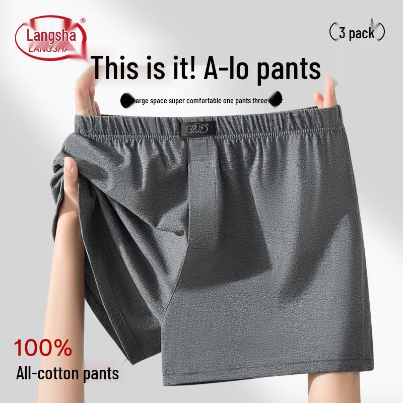 Langsha Men's Pure Cotton Loose Fit Boxer Underwear 3-Pack