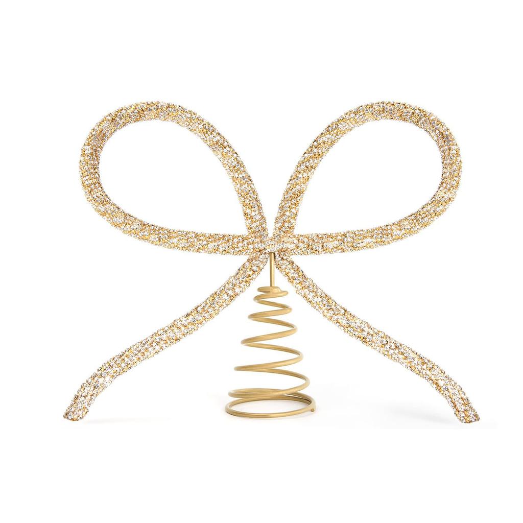 Gold Bow Tree Topper Christmas Tree Topper Elegant Rhinestone Bow Tree Topper for Xmas Holiday Decor Gold for Christmas for Home