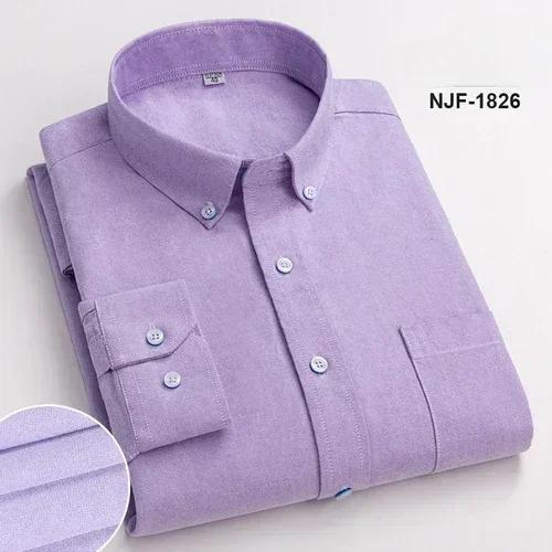 Spring and Autumn Men's Pure Cotton Long Sleeved Shirts for Middle and Youth Leisure All Cotton Oxford Plaid Plus Size Shirts