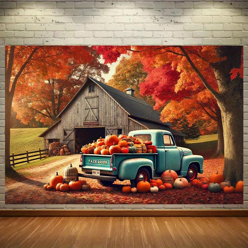 2D plane 1 piece of vintage autumn harvest truck background suitable for home office and outdoor use