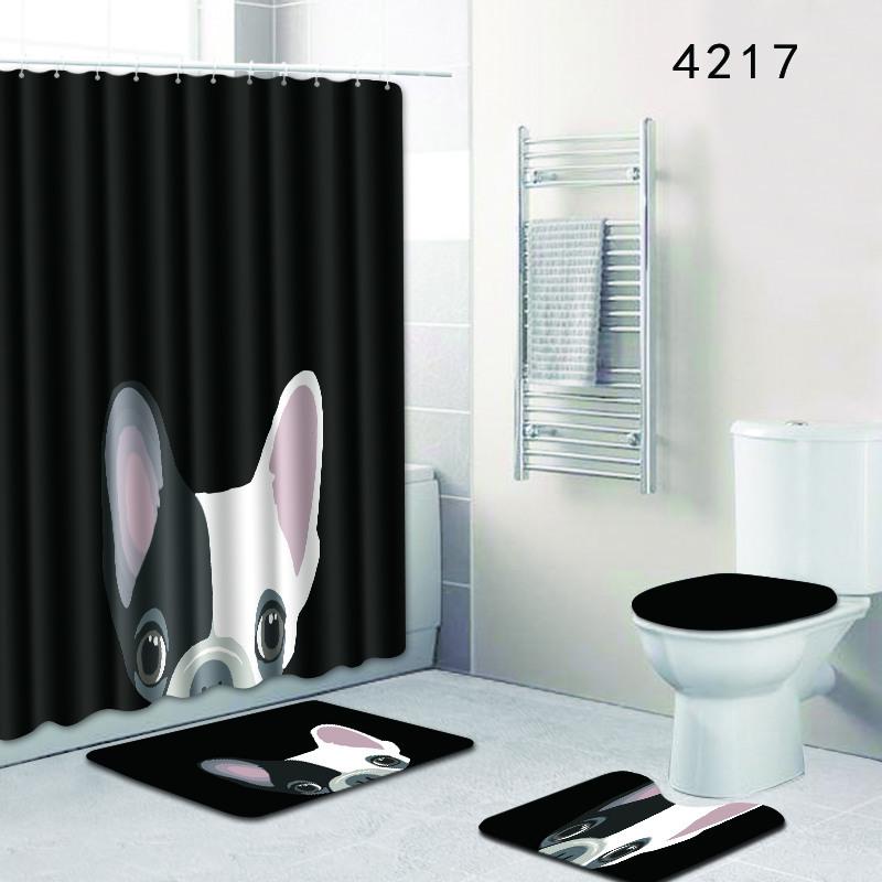 Animal Pattern Bathroom Shower Curtain Floor Mat Toilet Cover Foot Mat Four-Piece Pattern Size