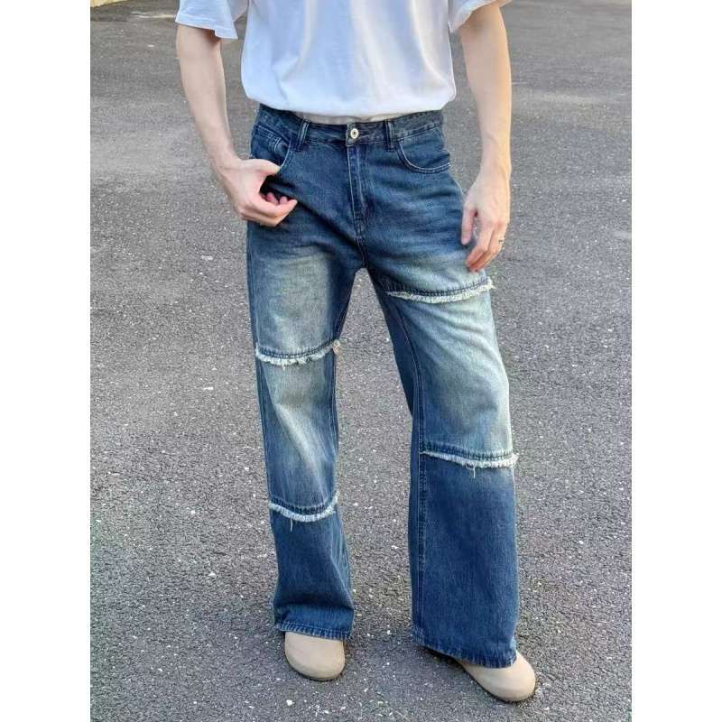 JYL Unisex Flare Jeans American Raw Edge Autumn Cleanfit Straight Trendy Denim S