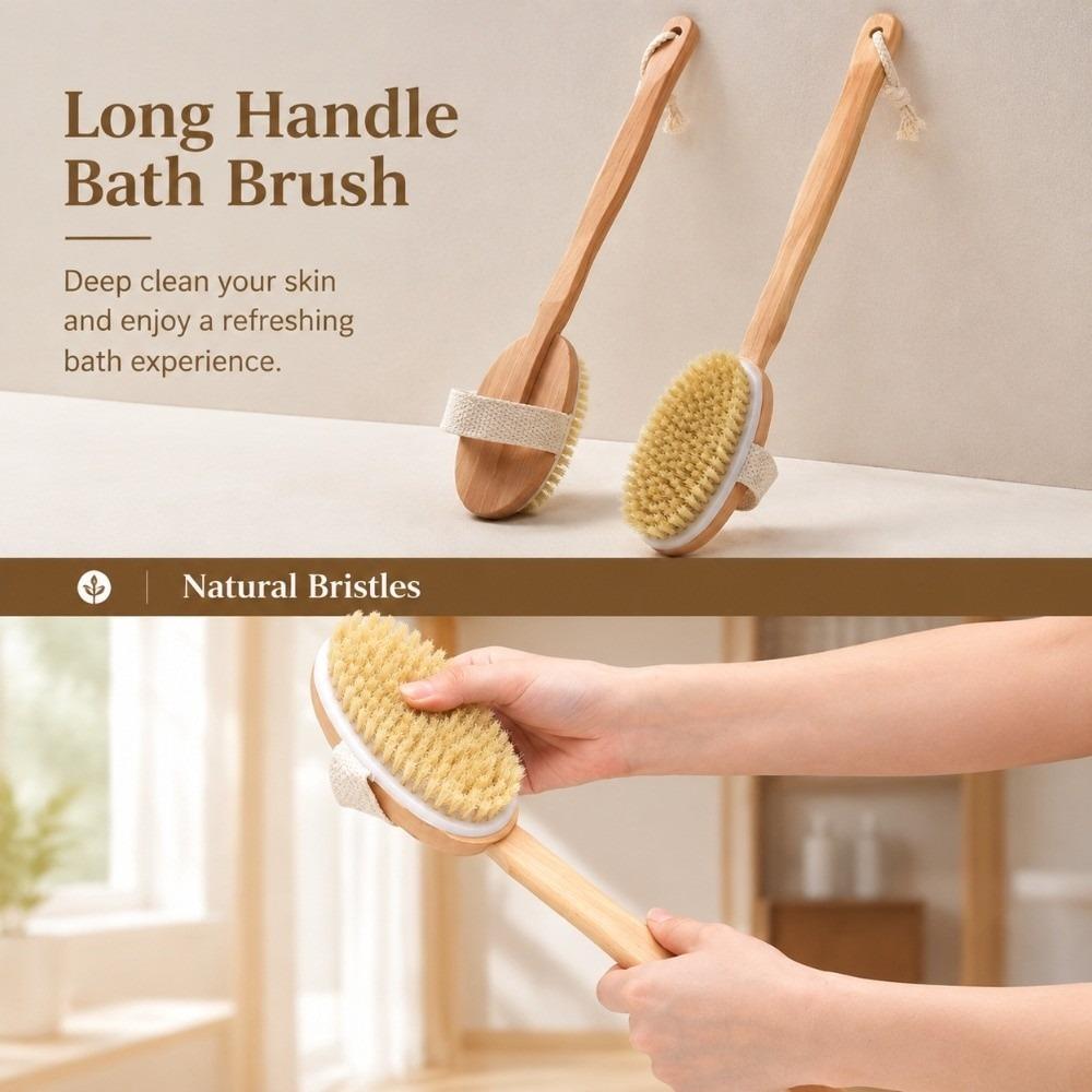 Wooden Handle Shower Scrubber Brush Boar Bristle Back Exfoliating Brush Bath Body Brush  Spa Use