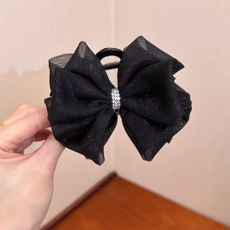 

Simple Silver Thread Rhindiamond Bow ClipElegant and Exquisite Fabric At The Back of The Head чорний