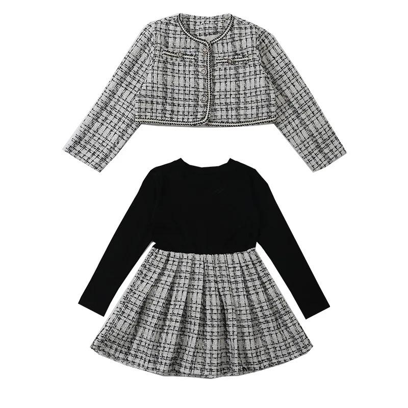 Girls Jacket Short Skirt Set Spring Autumn Children's Long Sleeve Two Piece Clothes