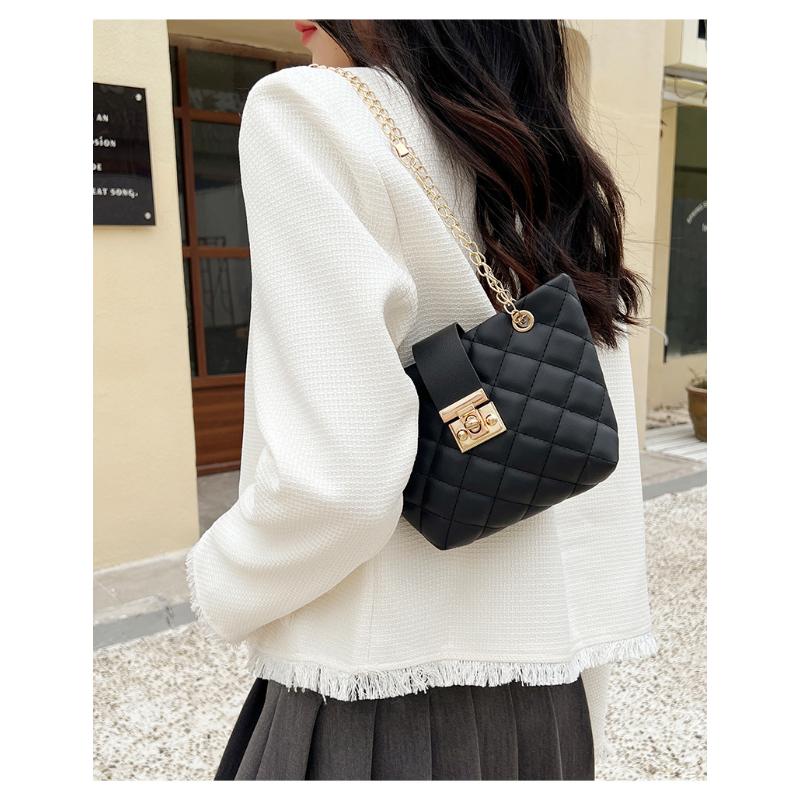 Ladies Bag Fashionable and Versatile Minimalist Bucket Bag Embroidered Printed Lock Buckle Crossbody Bag