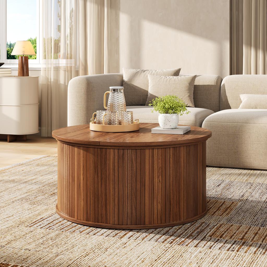Coffee Table Living Room Table Coffee Table MDF Round Height-Adjustable Storage
