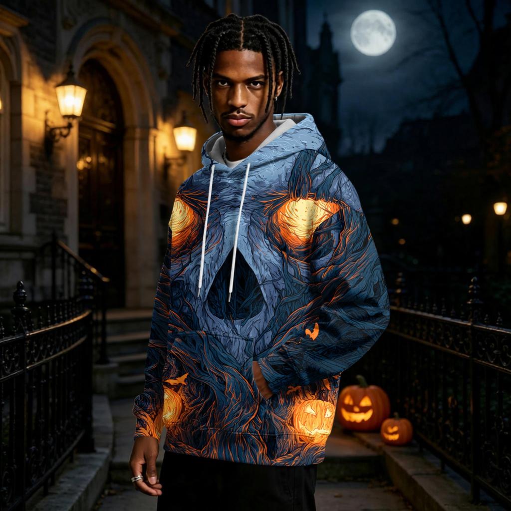 Men's Halloween Printed Long Sleeve Pullover Hoodie