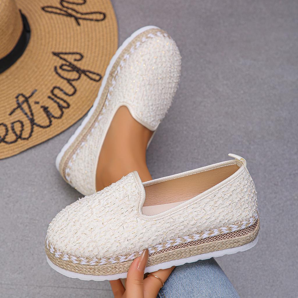 Fashion Elegent Flax Breathable Mesh Canvas Espadrille Flats Comfortable Women Elegent Weave Embroidery Pattern Designer Espadrille