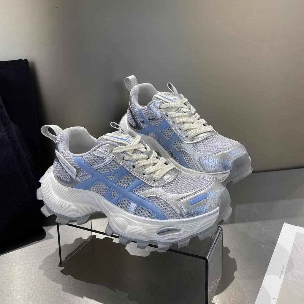 2025 Summer New Mesh Breathable Thick-soled Dad Shoes Women's Height Increase Small Light Running Sports Casual Shoes