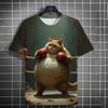 3D Fitness Cat Print Short Sleeve T-Shirts Oversized Clothing Summer Street Casual Top Fun Animal Men's T-shirts