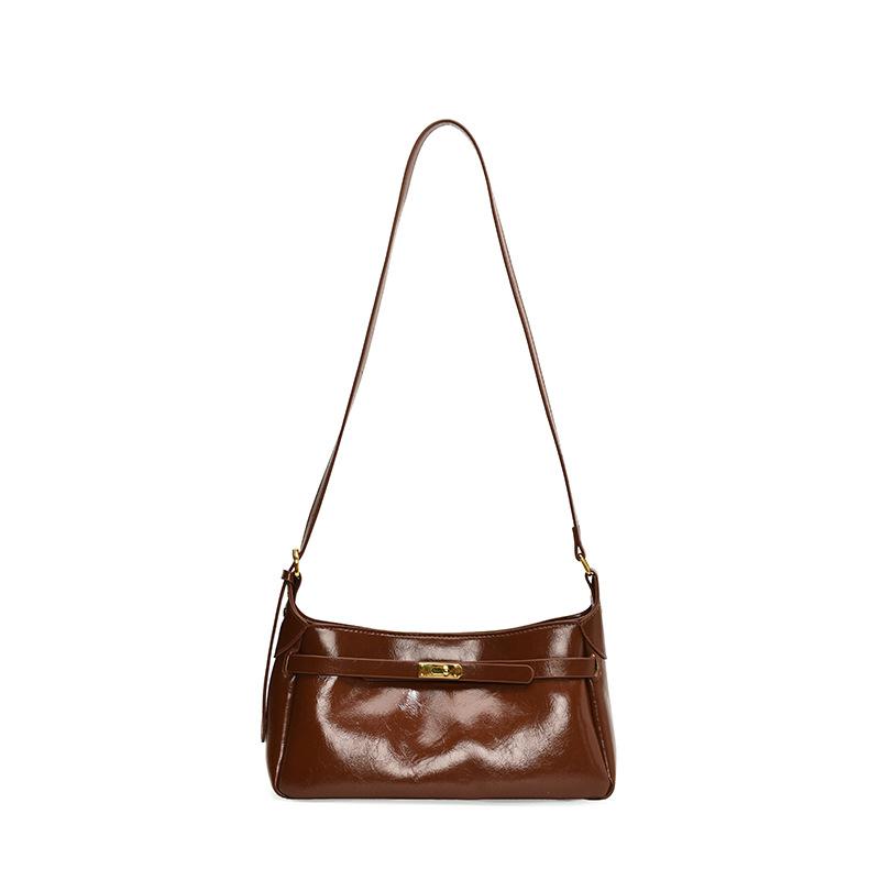 Premium retro oil wax leather small bag women's 2025 new casual versatile messenger bag fashionable shoulder armpit bag