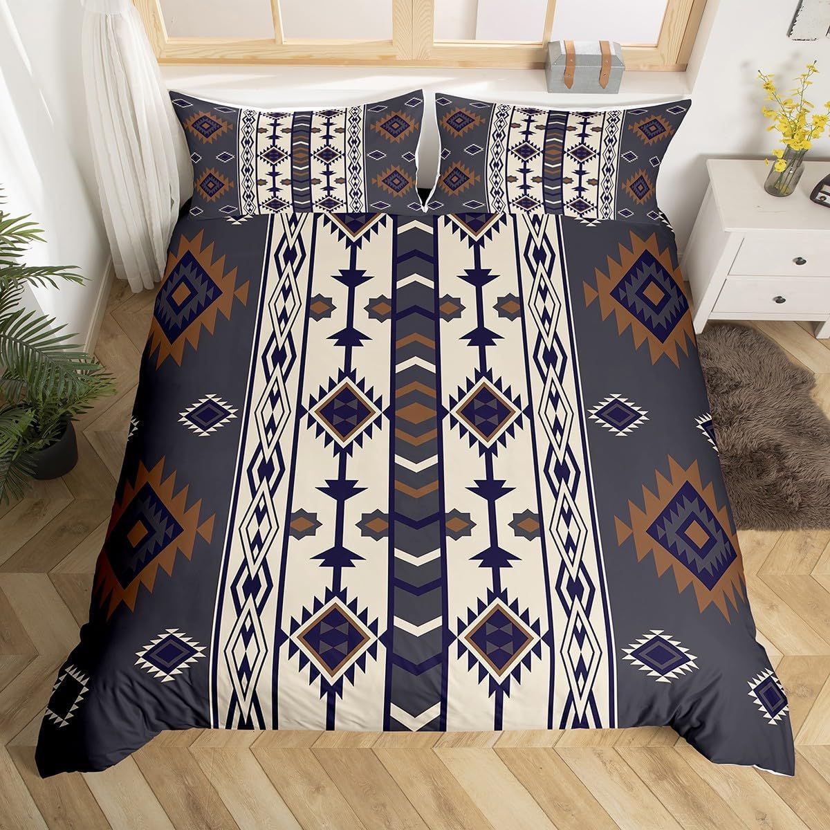 

Southwest Tribal Aztec Duvet Cover Set Bohemian Twin Queen Bedding Sets Ethnic Mexican Geometric Diamond Stripe Comforter Cover EU Single(135*200cm)3pcs