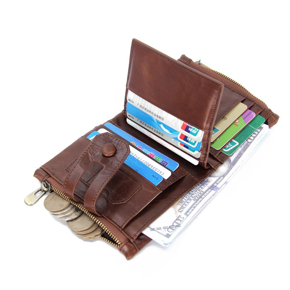 Men's Crazy Horse Leather Bifold Wallet with Multi-Card Slots and Coin Pouch
