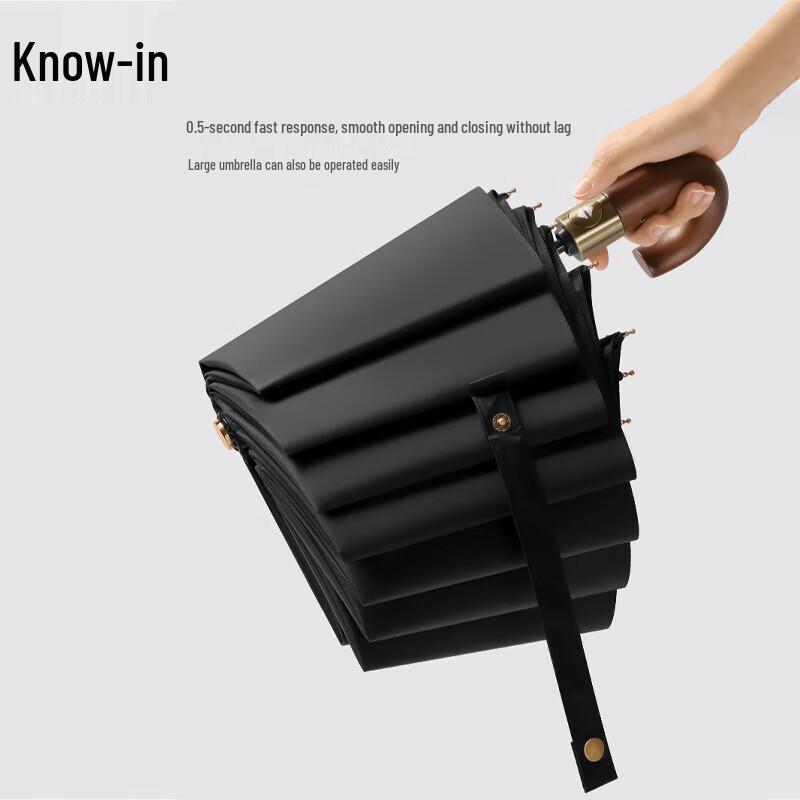 Zhifeng Men's Solid Wood Curved Handle Three-Fold Business Umbrella