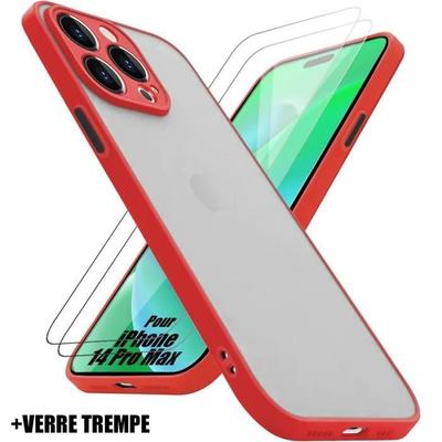 Case - BOOLING - for iPhone 14 Pro Max - Matte Black Silicone - 2 Tempered Glasses Included - Shockproof Protection