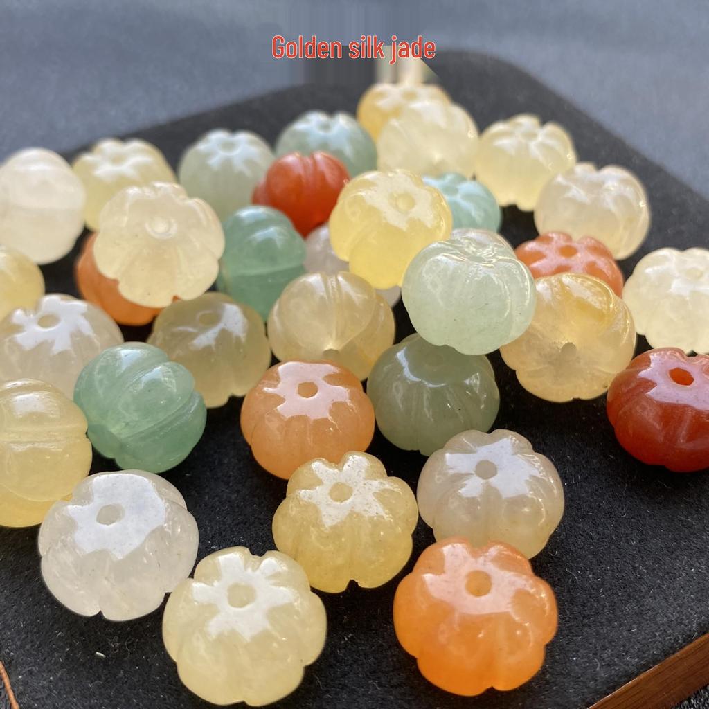 Gold Thread Jade Pumpkin Beads for DIY Jewelry Accessories