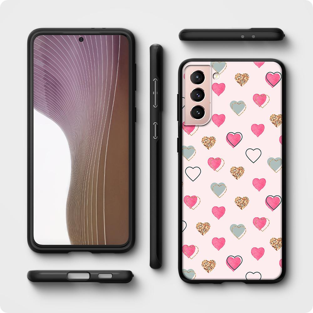 Niedliche Mädchenhafte Rosa Goldene Herzen Hülle für Samsung Galaxy S20 FE S21 S22 Ultra S10 Plus S9 S8 S10e S7 Edge Silikon Schwarz Handyhülle