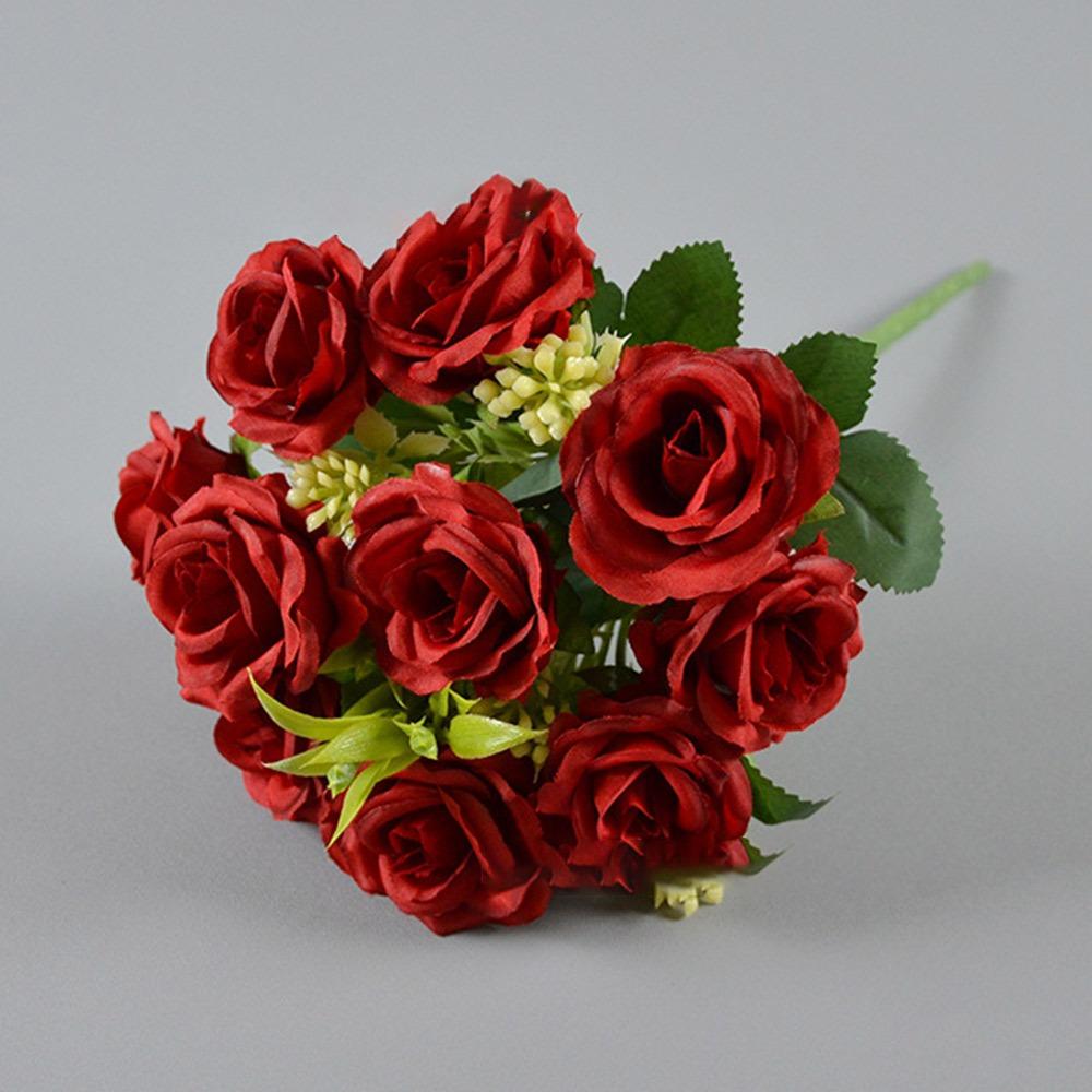 Silk Artificial Rose Bouquet 10 Heads Artificial Flowers  Wedding Decoration Flowers