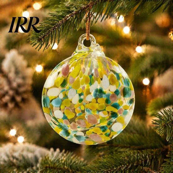 Weatherproof Decorative Sphere for Patio Hand-Blown Glass Round Disc Ornament, Christmas Tree Hanging Decoration with Colorful Spiral